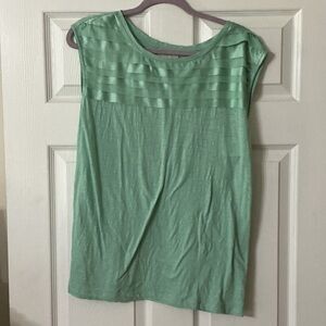 LOFT Mint Green Cap Sleeve Pleated Ribbon Yoke Tank